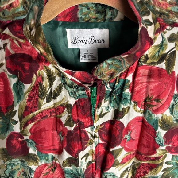 Vintage Lady Bear Fall Pumpkin Silk Bomber Jacket Size L Womens - Picture 2 of 6